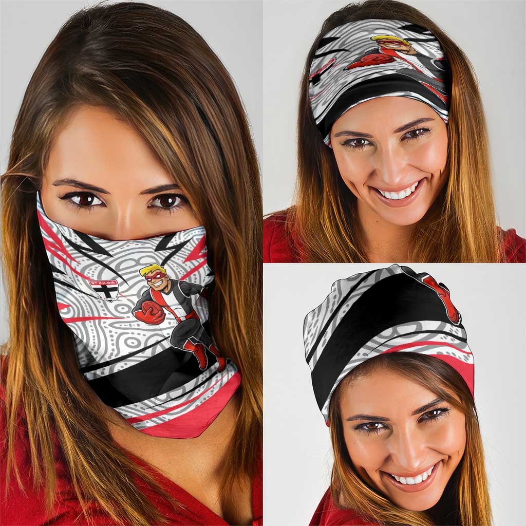 St Kilda Saints Australian Football Neck Gaiter Superhero Mascot Art With Indigenous Pattern Art
