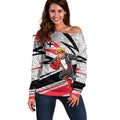 St Kilda Saints Australian Football Off Shoulder Sweater Superhero Mascot Art With Indigenous Pattern Art