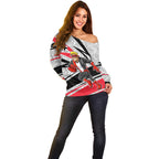 St Kilda Saints Australian Football Off Shoulder Sweater Superhero Mascot Art With Indigenous Pattern Art