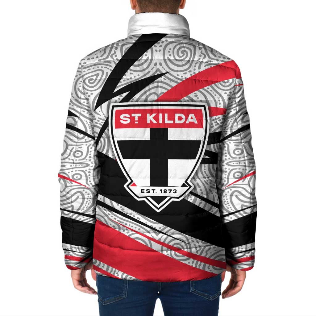 St Kilda Saints Australian Football Padded Jacket Superhero Mascot Art With Indigenous Pattern Art