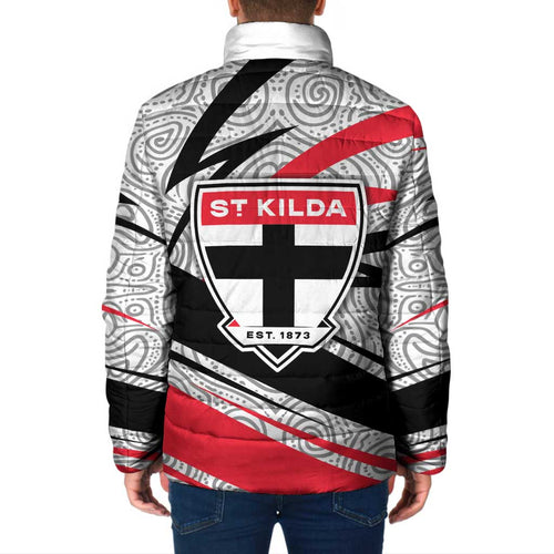 St Kilda Saints Australian Football Padded Jacket Superhero Mascot Art With Indigenous Pattern Art