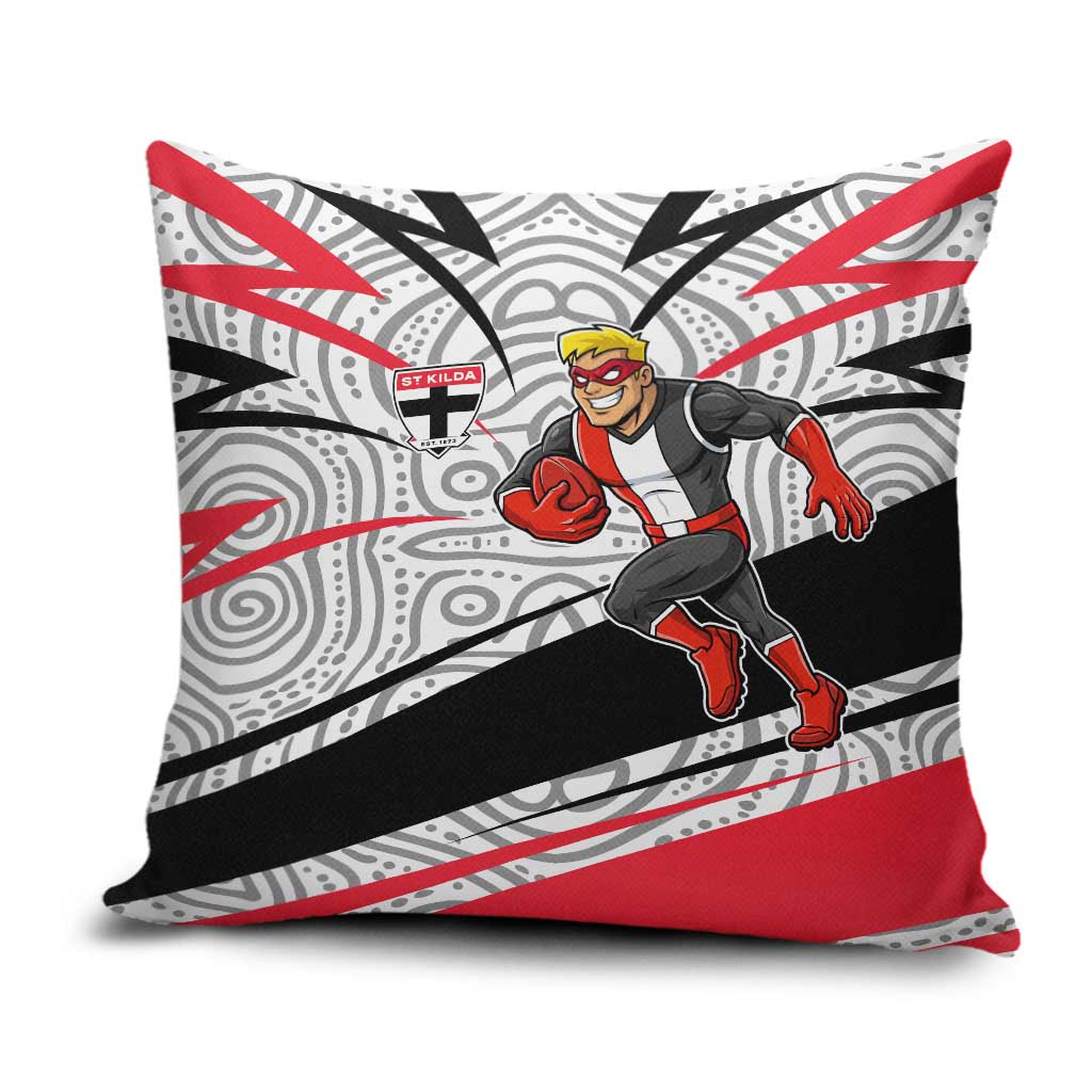 St Kilda Saints Australian Football Pillow Cover Superhero Mascot Art With Indigenous Pattern Art