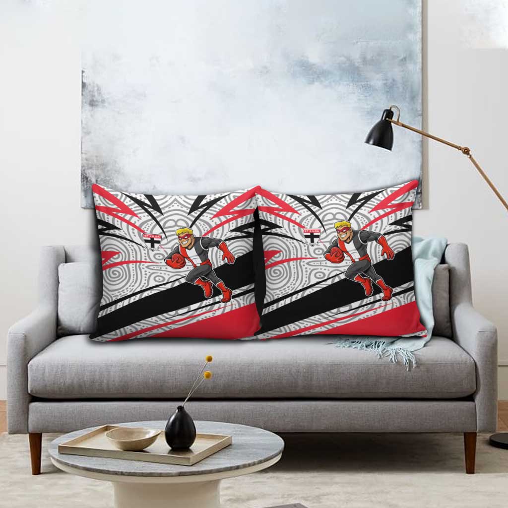 St Kilda Saints Australian Football Pillow Cover Superhero Mascot Art With Indigenous Pattern Art