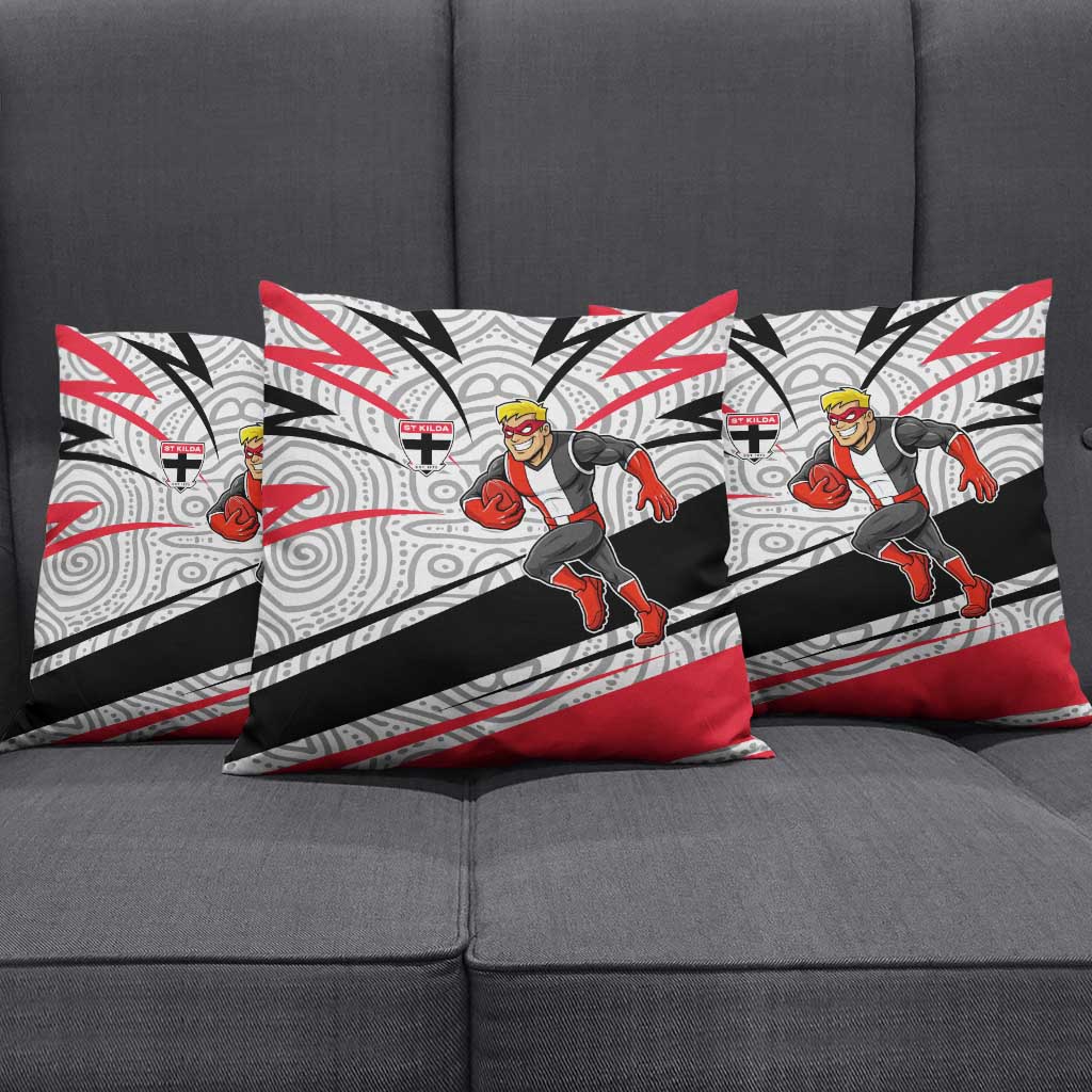 St Kilda Saints Australian Football Pillow Cover Superhero Mascot Art With Indigenous Pattern Art