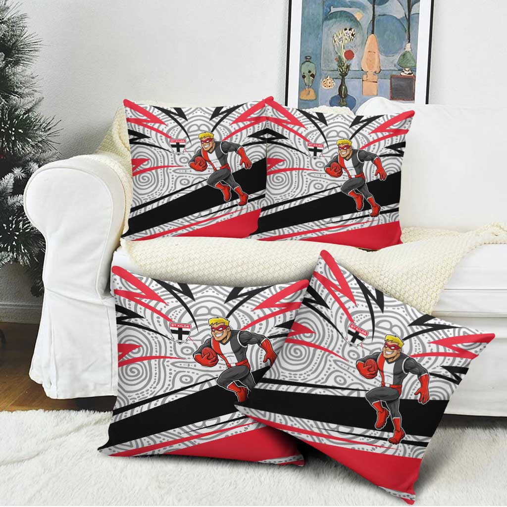 St Kilda Saints Australian Football Pillow Cover Superhero Mascot Art With Indigenous Pattern Art