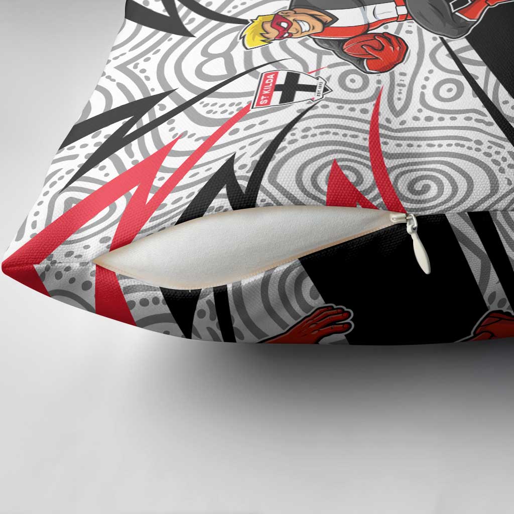 St Kilda Saints Australian Football Pillow Cover Superhero Mascot Art With Indigenous Pattern Art