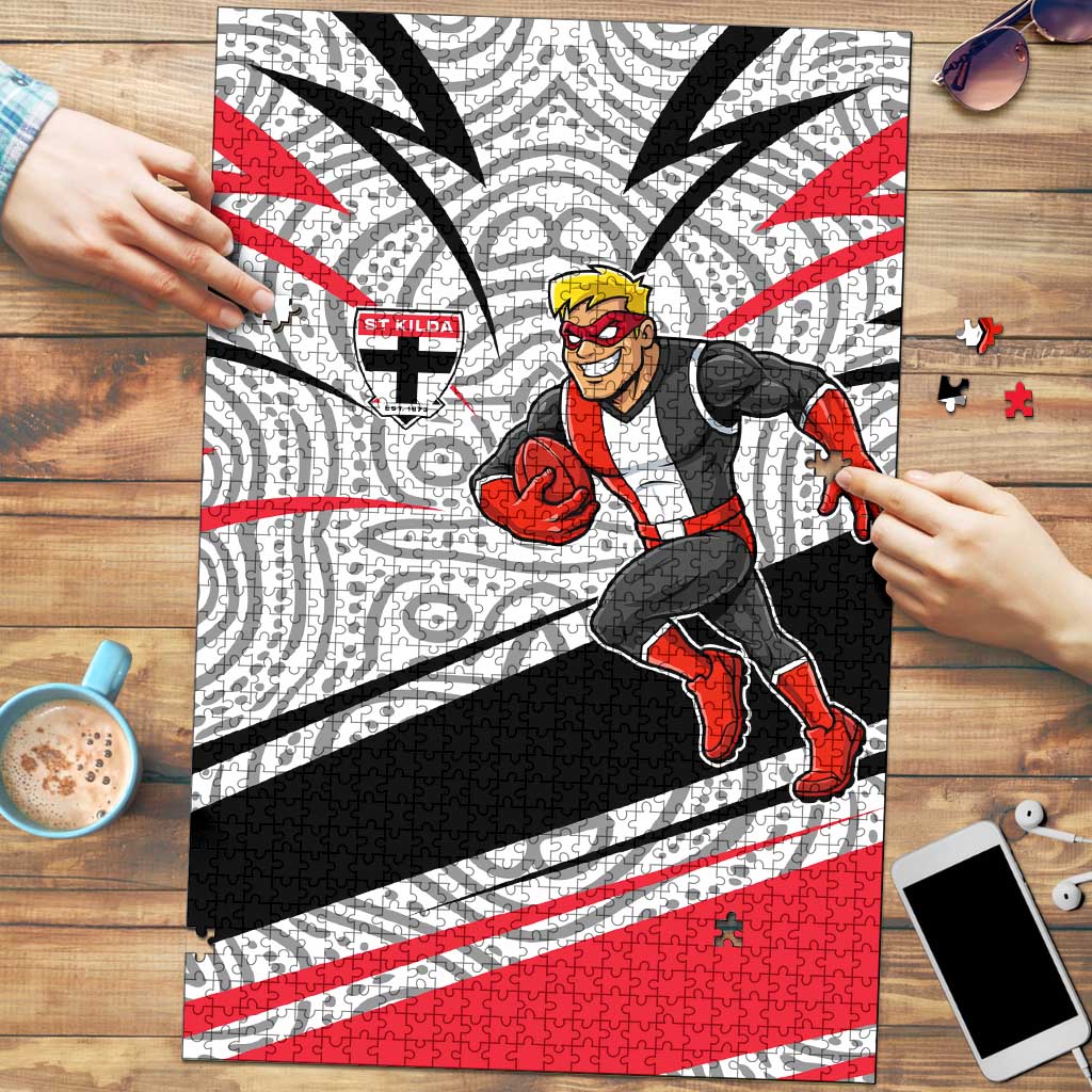St Kilda Saints Australian Football Puzzle Superhero Mascot Art With Indigenous Pattern Art
