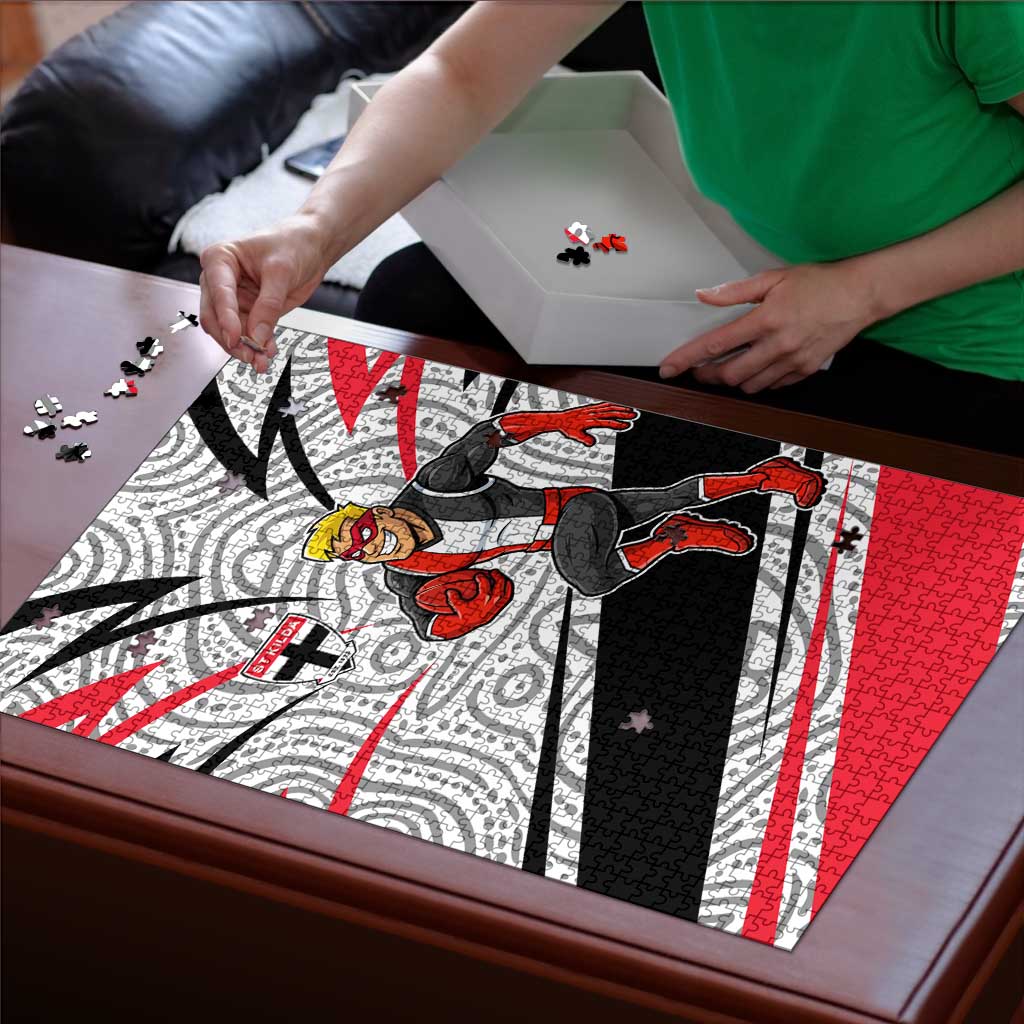 St Kilda Saints Australian Football Puzzle Superhero Mascot Art With Indigenous Pattern Art