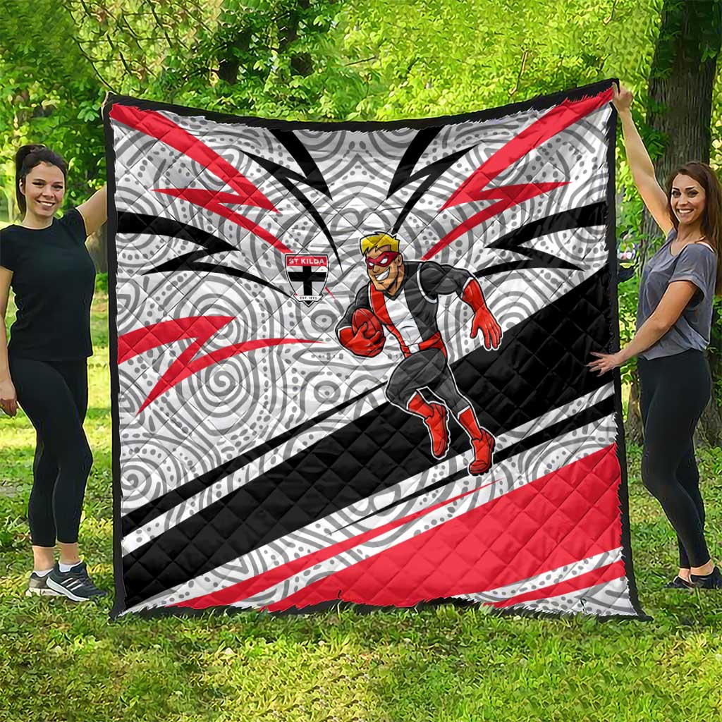 St Kilda Saints Australian Football Quilt Superhero Mascot Art With Indigenous Pattern Art