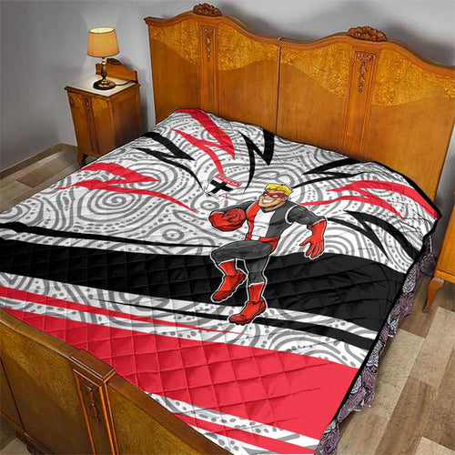 St Kilda Saints Australian Football Quilt Superhero Mascot Art With Indigenous Pattern Art