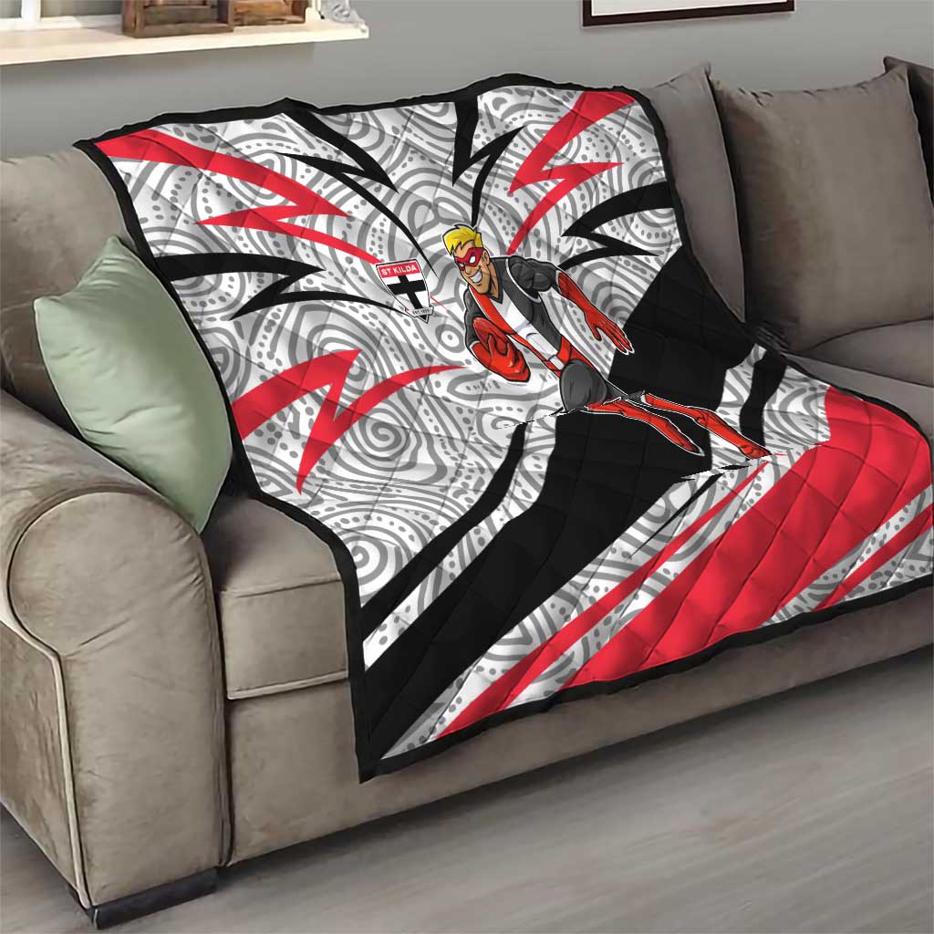 St Kilda Saints Australian Football Quilt Superhero Mascot Art With Indigenous Pattern Art