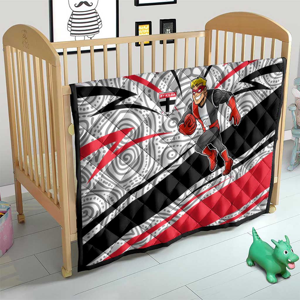 St Kilda Saints Australian Football Quilt Superhero Mascot Art With Indigenous Pattern Art
