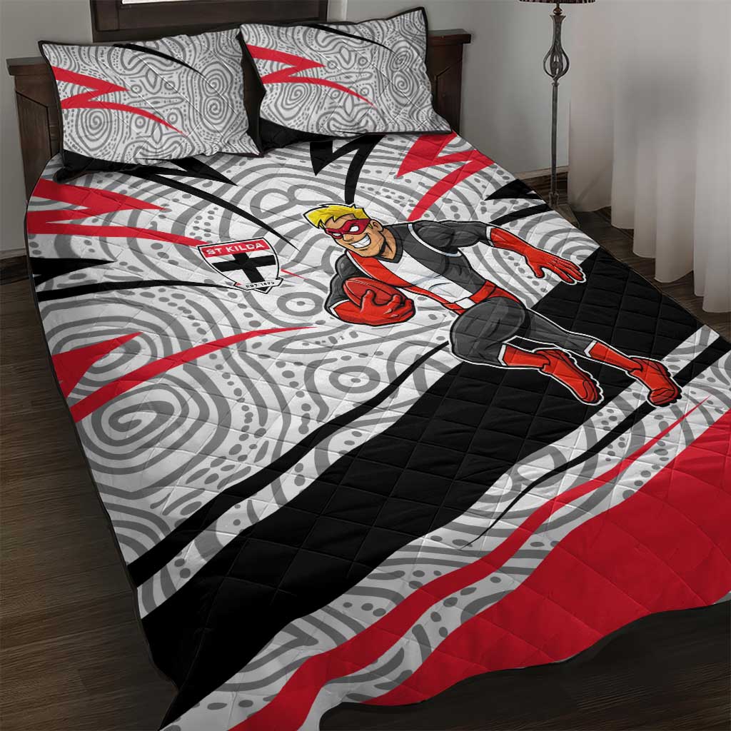 St Kilda Saints Australian Football Quilt Bed Set Superhero Mascot Art With Indigenous Pattern Art