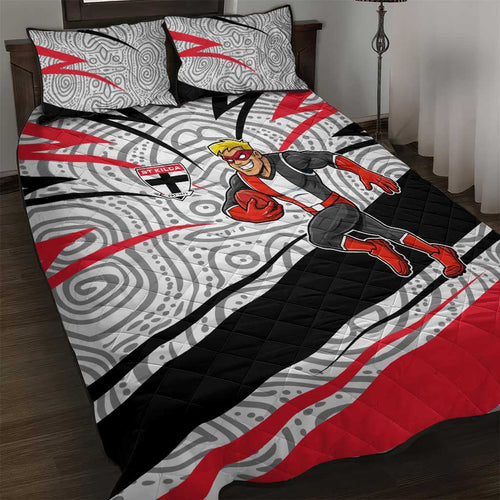 St Kilda Saints Australian Football Quilt Bed Set Superhero Mascot Art With Indigenous Pattern Art