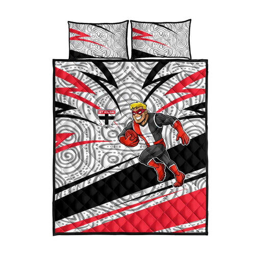St Kilda Saints Australian Football Quilt Bed Set Superhero Mascot Art With Indigenous Pattern Art