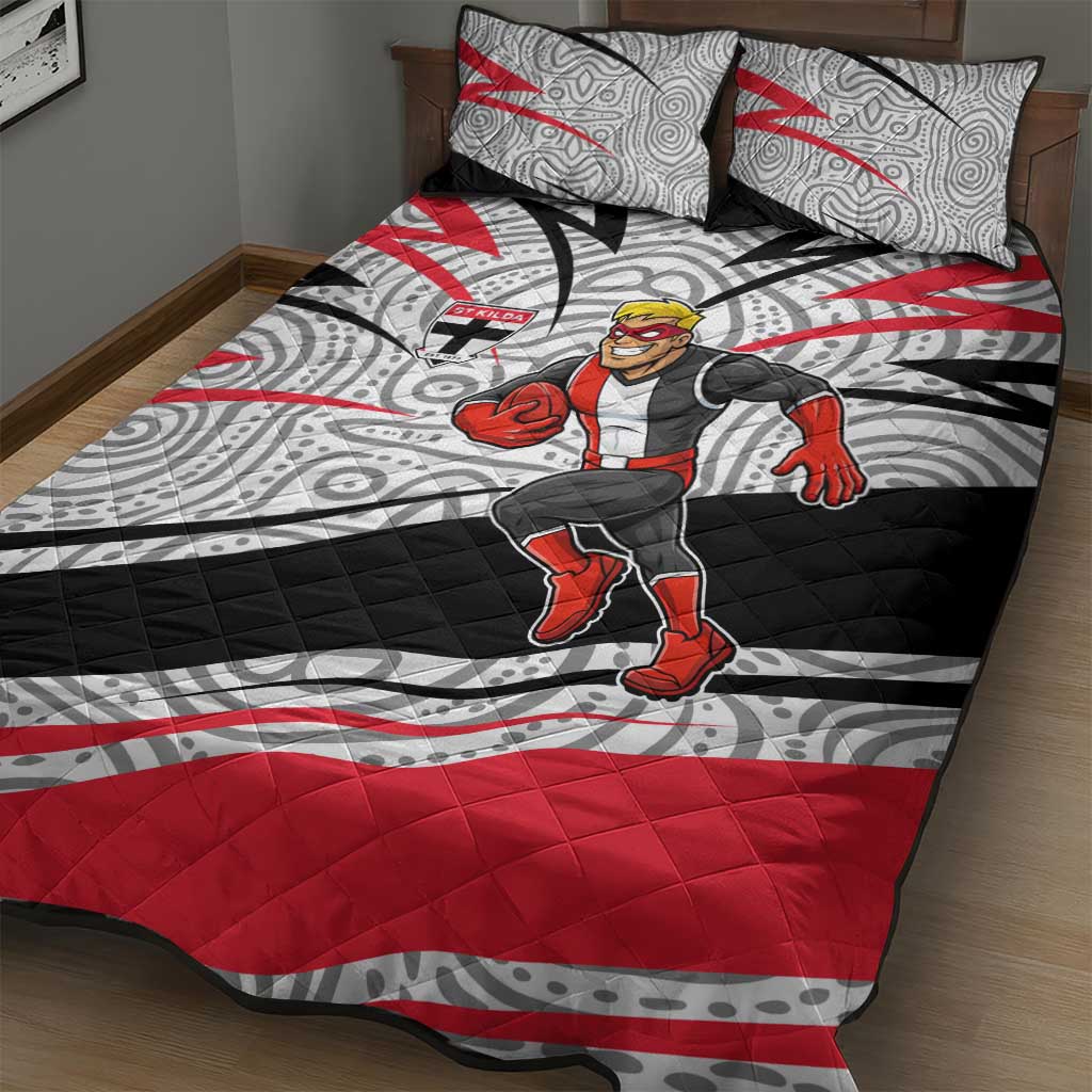 St Kilda Saints Australian Football Quilt Bed Set Superhero Mascot Art With Indigenous Pattern Art