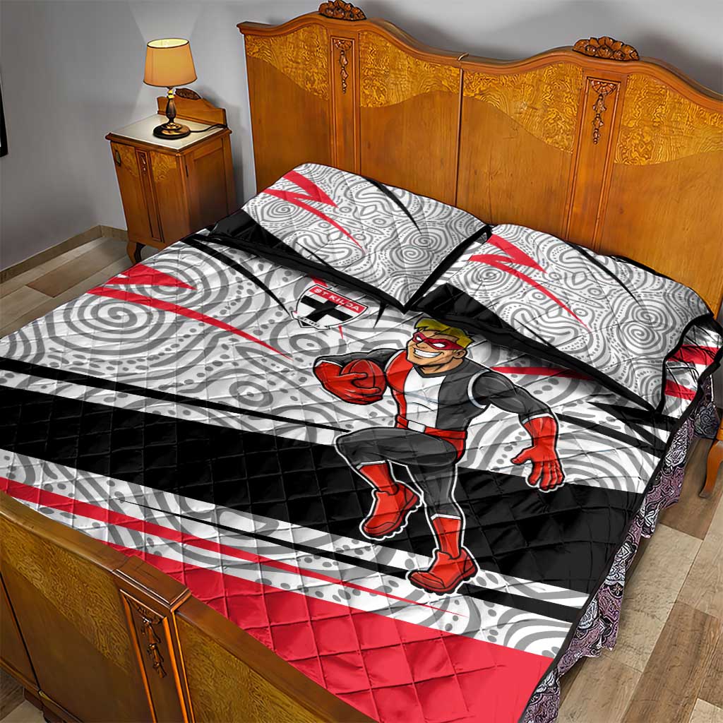 St Kilda Saints Australian Football Quilt Bed Set Superhero Mascot Art With Indigenous Pattern Art