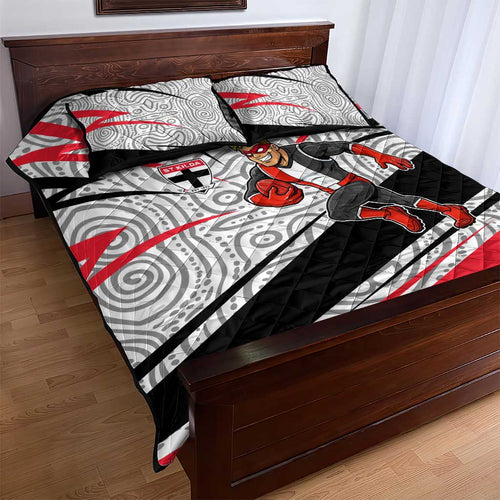 St Kilda Saints Australian Football Quilt Bed Set Superhero Mascot Art With Indigenous Pattern Art