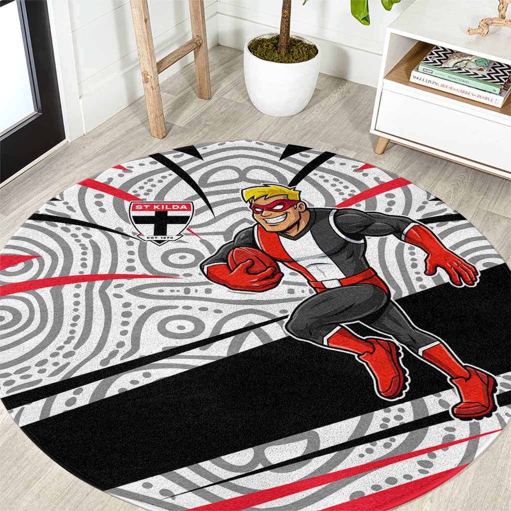 St Kilda Saints Australian Football Round Carpet Superhero Mascot Art With Indigenous Pattern Art