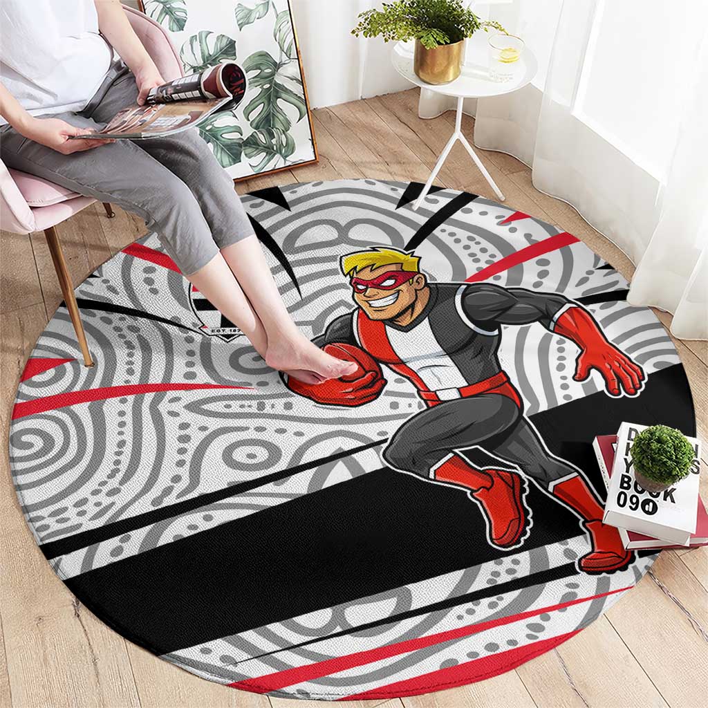 St Kilda Saints Australian Football Round Carpet Superhero Mascot Art With Indigenous Pattern Art