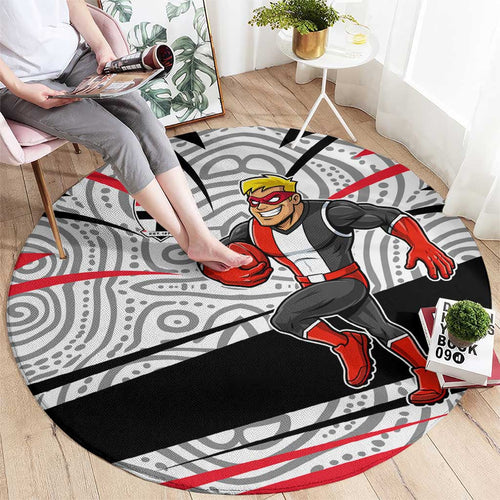 St Kilda Saints Australian Football Round Carpet Superhero Mascot Art With Indigenous Pattern Art