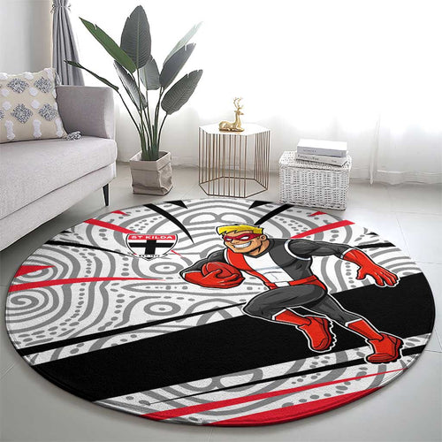 St Kilda Saints Australian Football Round Carpet Superhero Mascot Art With Indigenous Pattern Art