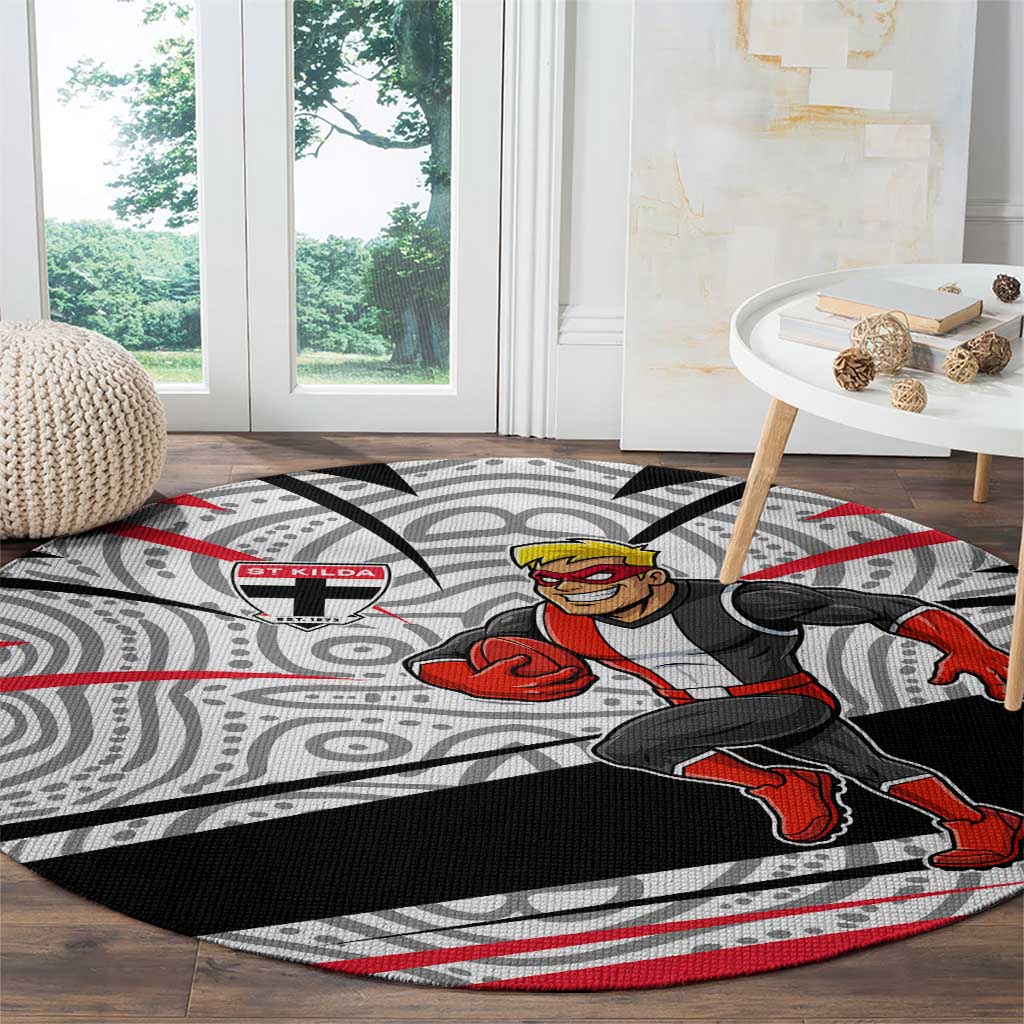 St Kilda Saints Australian Football Round Carpet Superhero Mascot Art With Indigenous Pattern Art