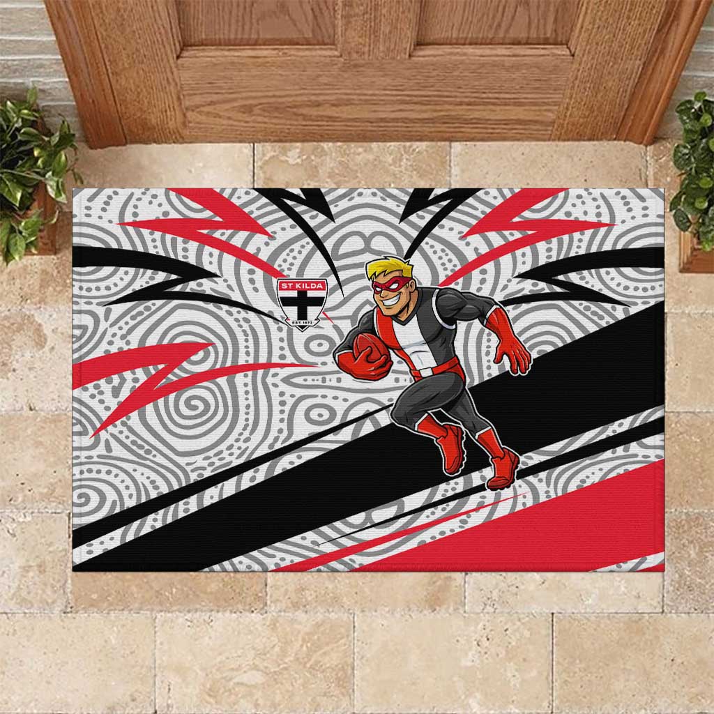 St Kilda Saints Australian Football Rubber Doormat Superhero Mascot Art With Indigenous Pattern Art