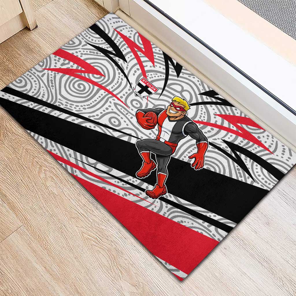 St Kilda Saints Australian Football Rubber Doormat Superhero Mascot Art With Indigenous Pattern Art