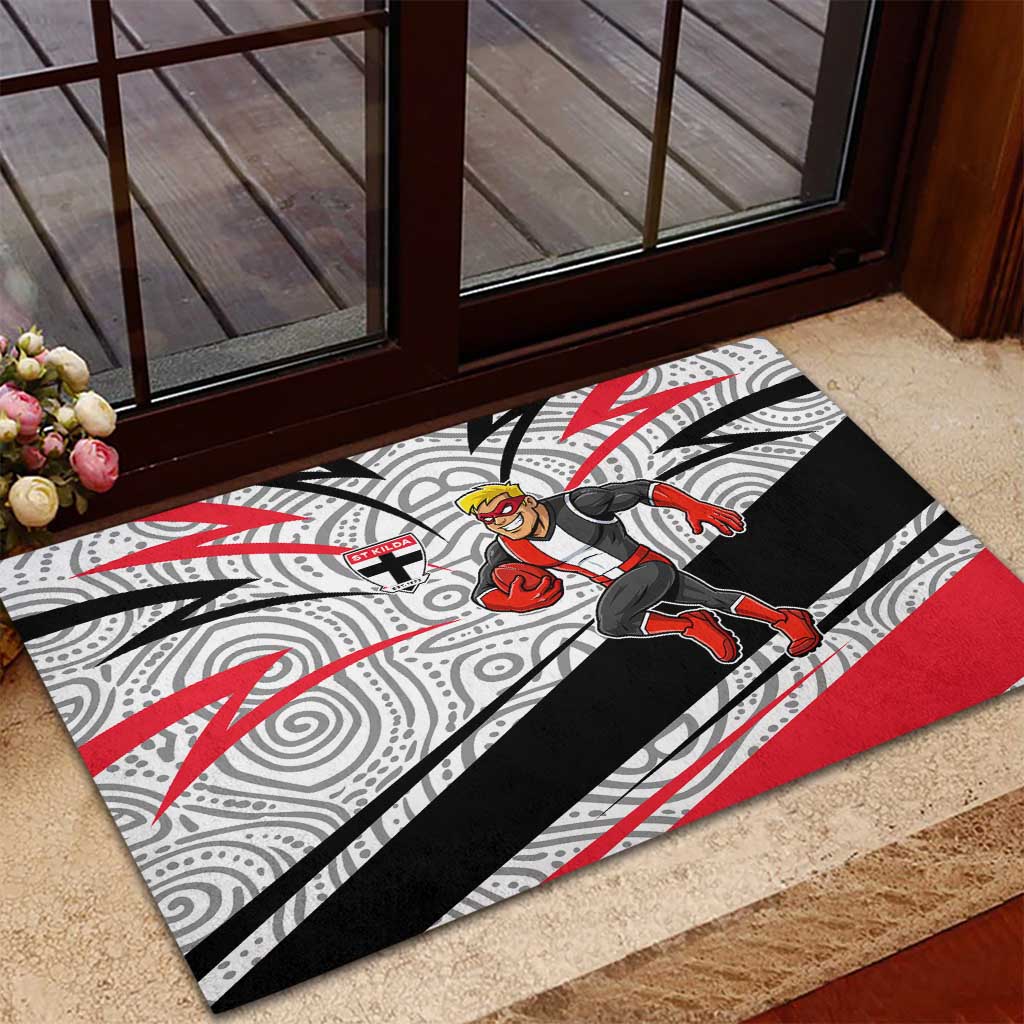 St Kilda Saints Australian Football Rubber Doormat Superhero Mascot Art With Indigenous Pattern Art