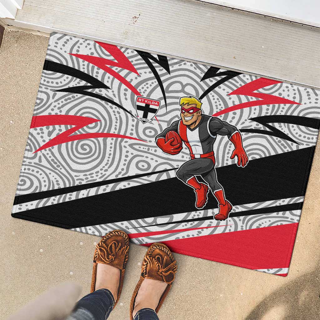 St Kilda Saints Australian Football Rubber Doormat Superhero Mascot Art With Indigenous Pattern Art