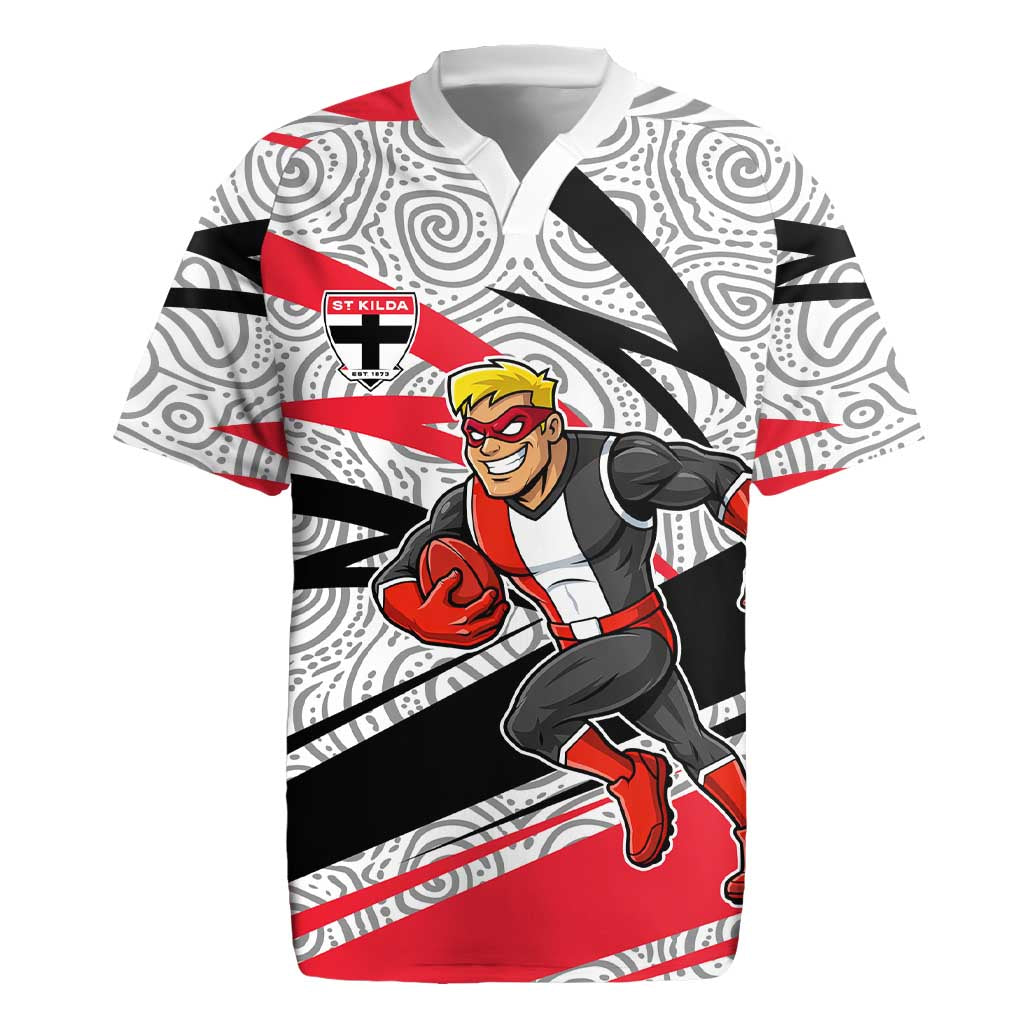 St Kilda Saints Australian Football Rugby Jersey Superhero Mascot Art With Indigenous Pattern Art