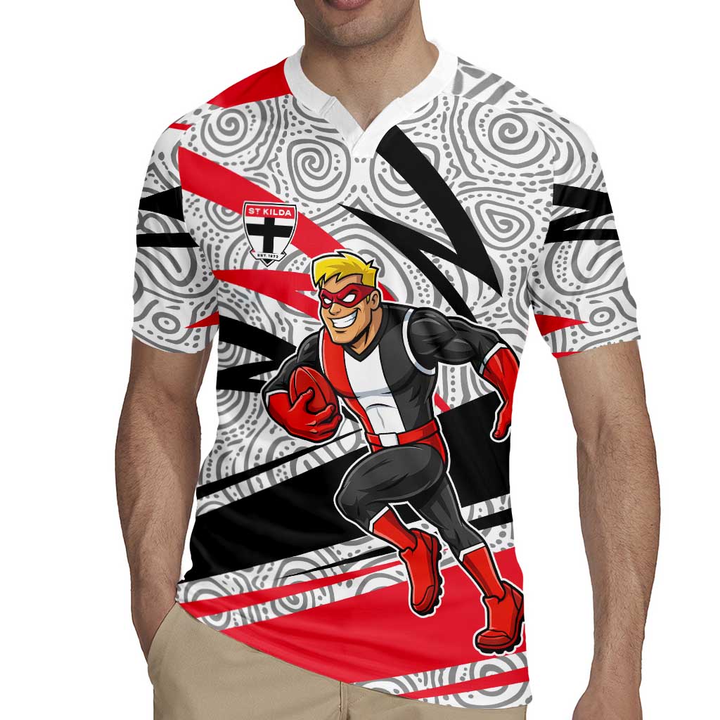 St Kilda Saints Australian Football Rugby Jersey Superhero Mascot Art With Indigenous Pattern Art