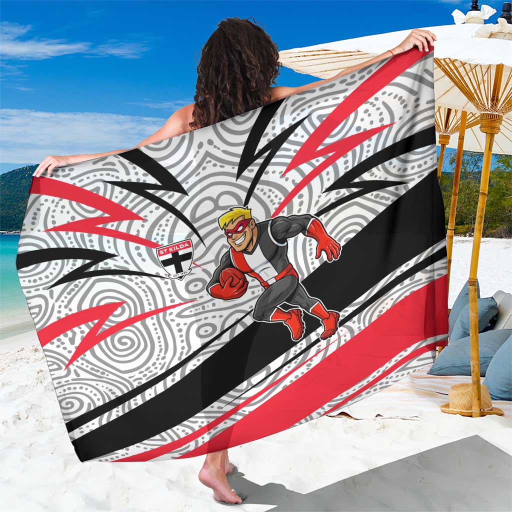 St Kilda Saints Australian Football Sarong Superhero Mascot Art With Indigenous Pattern Art