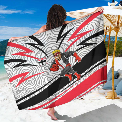 St Kilda Saints Australian Football Sarong Superhero Mascot Art With Indigenous Pattern Art