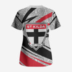 St Kilda Saints Australian Football Scrub Top Superhero Mascot Art With Indigenous Pattern Art