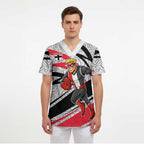 St Kilda Saints Australian Football Scrub Top Superhero Mascot Art With Indigenous Pattern Art
