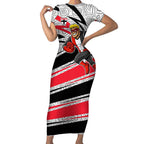 St Kilda Saints Australian Football Short Sleeve Bodycon Dress Superhero Mascot Art With Indigenous Pattern Art