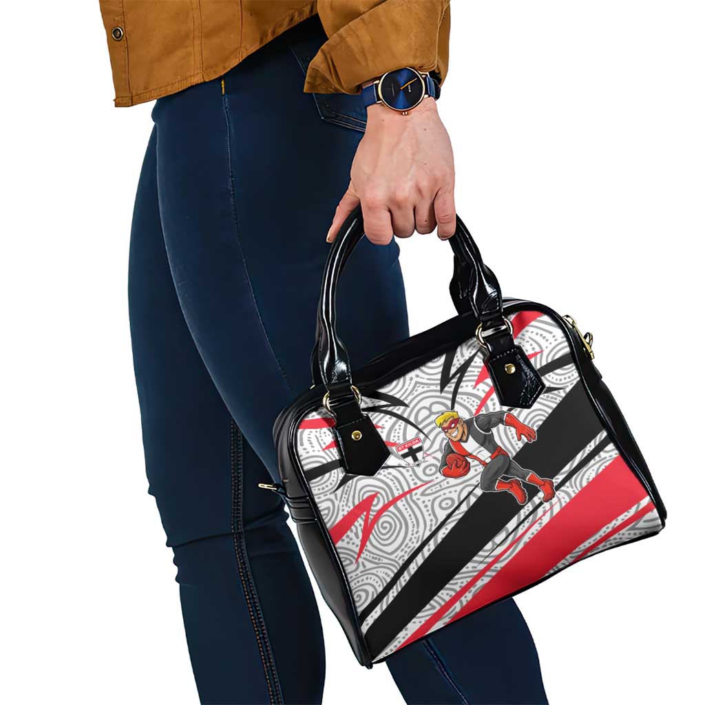 St Kilda Saints Australian Football Shoulder Handbag Superhero Mascot Art With Indigenous Pattern Art