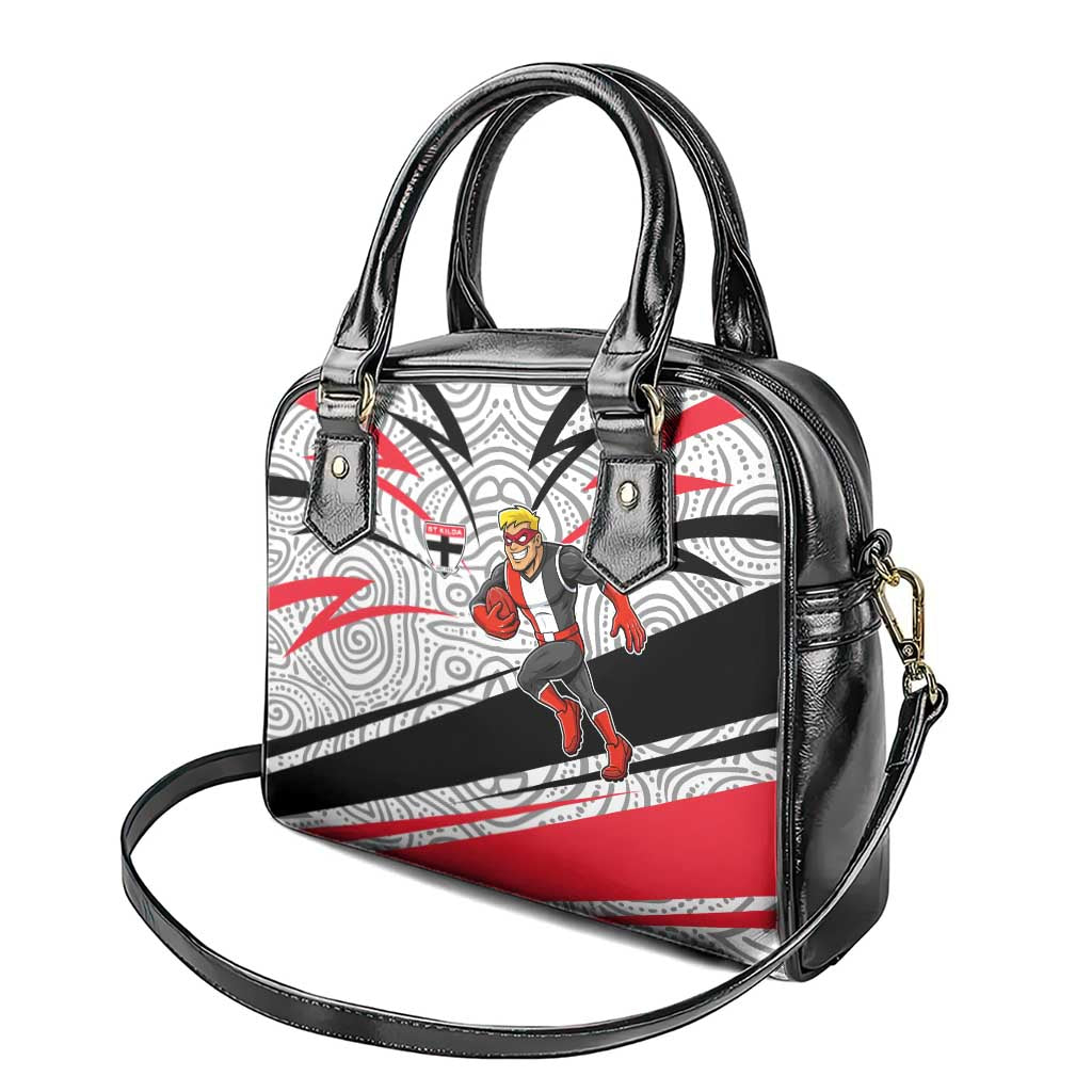 St Kilda Saints Australian Football Shoulder Handbag Superhero Mascot Art With Indigenous Pattern Art