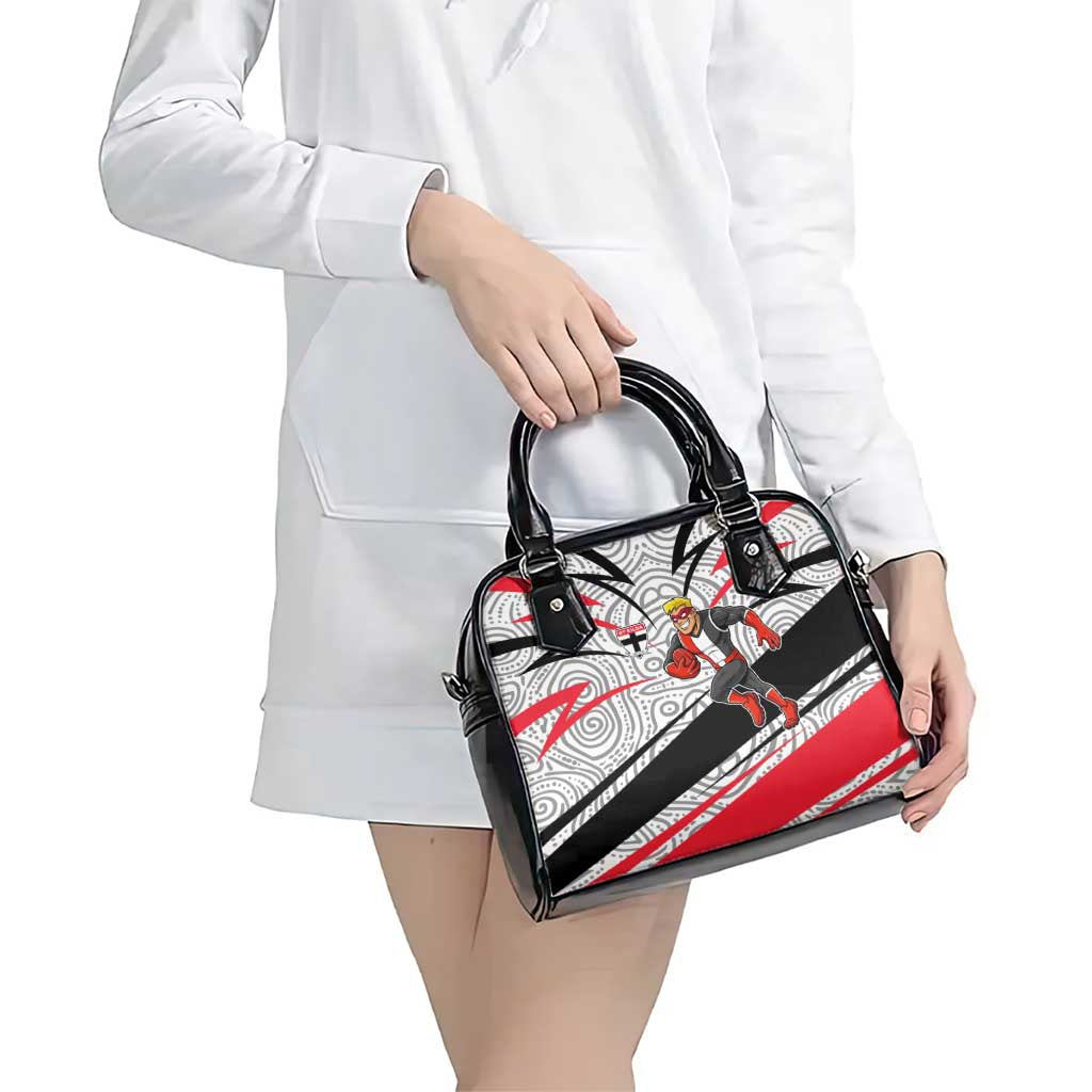 St Kilda Saints Australian Football Shoulder Handbag Superhero Mascot Art With Indigenous Pattern Art