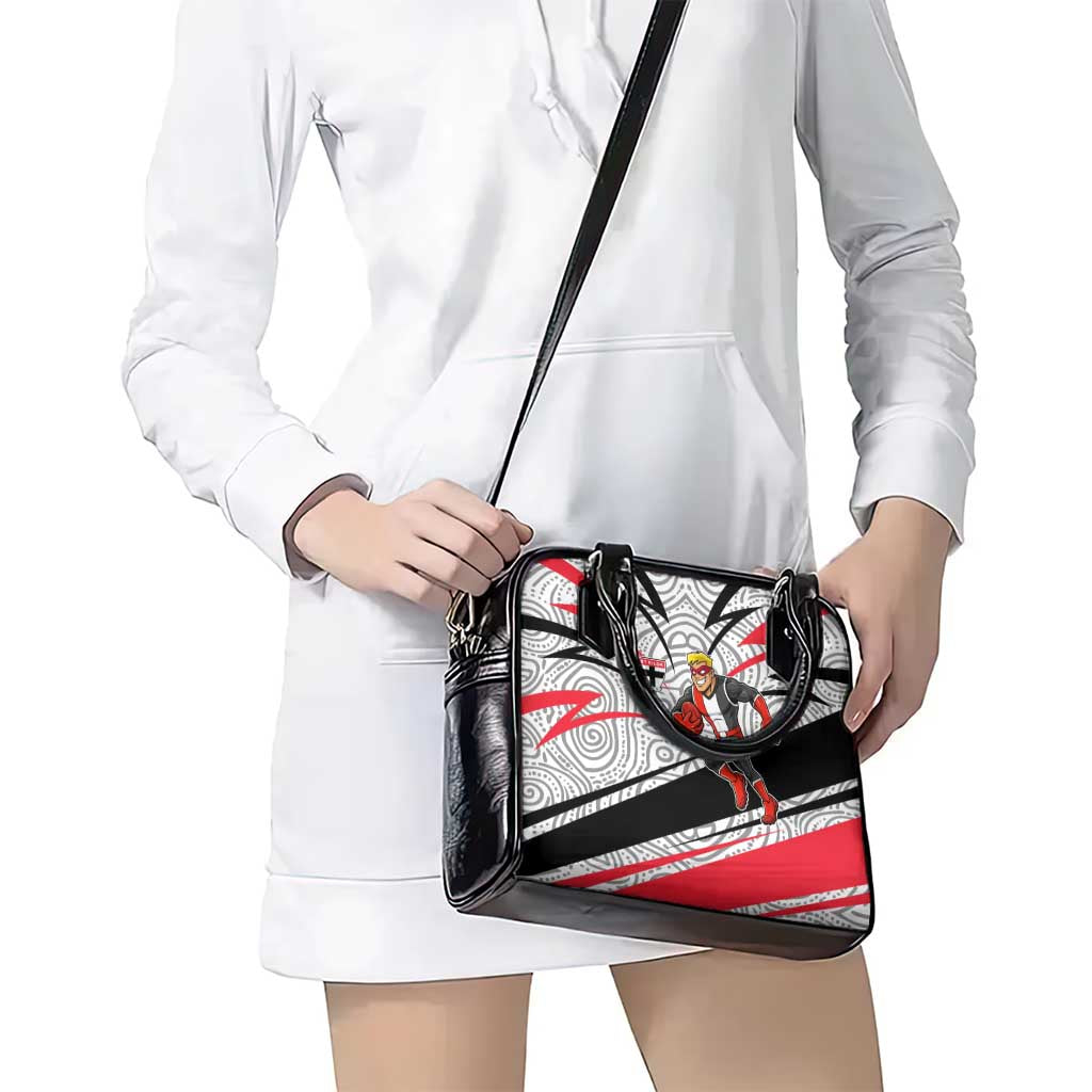 St Kilda Saints Australian Football Shoulder Handbag Superhero Mascot Art With Indigenous Pattern Art