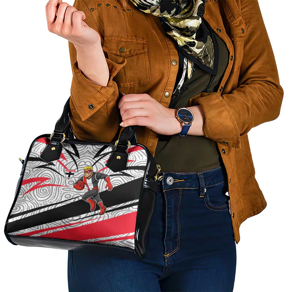 St Kilda Saints Australian Football Shoulder Handbag Superhero Mascot Art With Indigenous Pattern Art