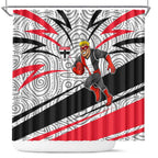 St Kilda Saints Australian Football Shower Curtain Superhero Mascot Art With Indigenous Pattern Art