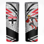 St Kilda Saints Australian Football Skinny Tumbler Superhero Mascot Art With Indigenous Pattern Art