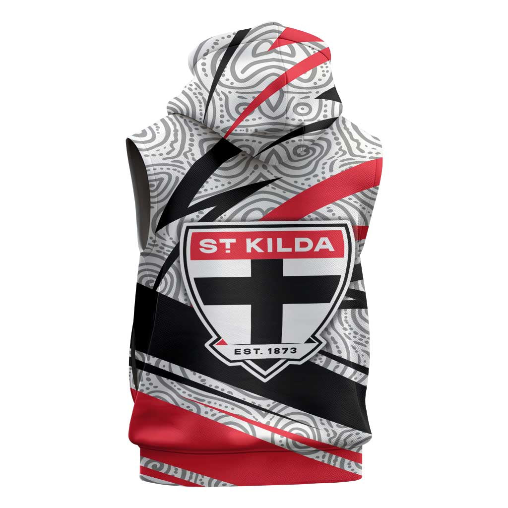 St Kilda Saints Australian Football Sleeveless Hoodie Superhero Mascot Art With Indigenous Pattern Art
