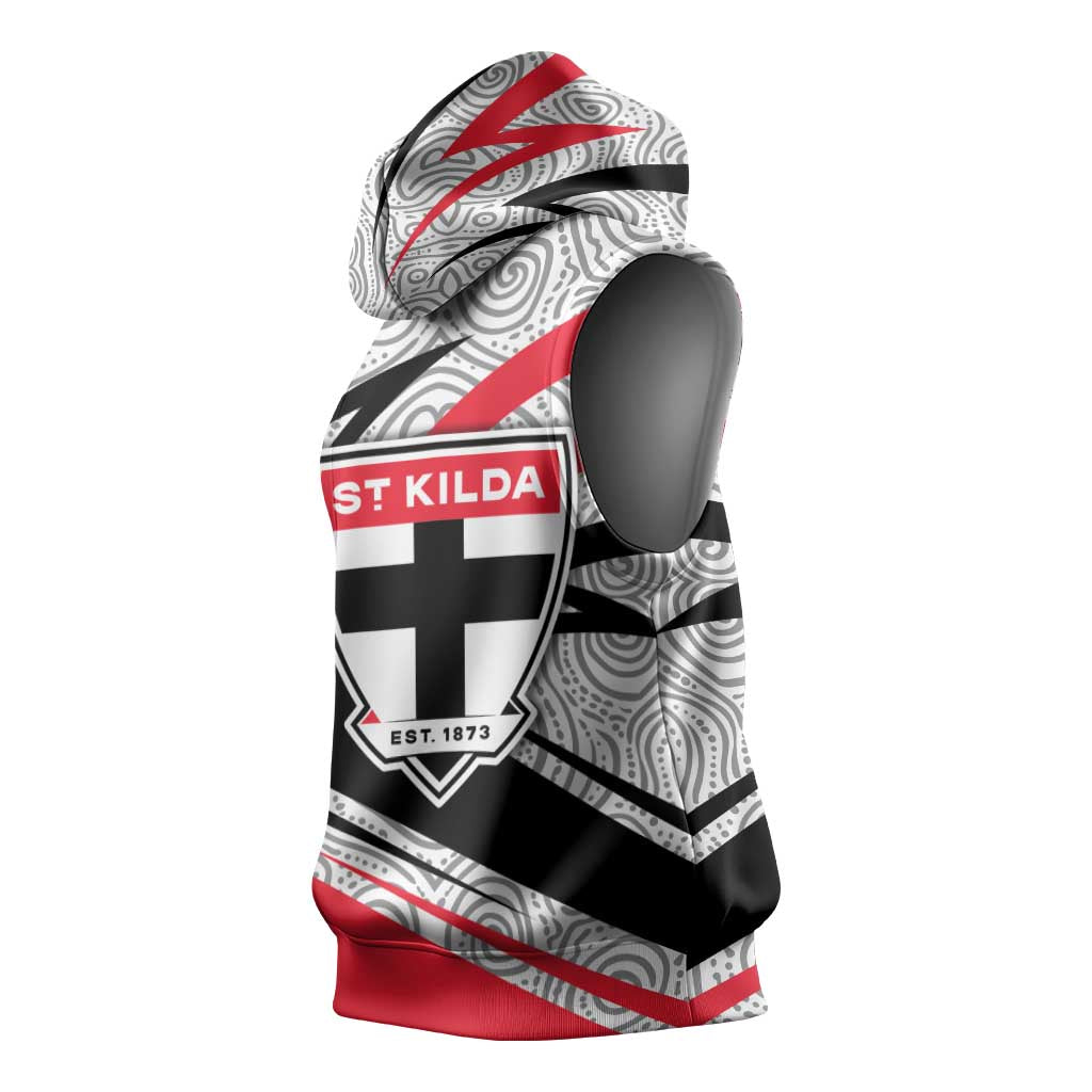 St Kilda Saints Australian Football Sleeveless Hoodie Superhero Mascot Art With Indigenous Pattern Art