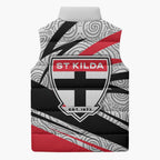 St Kilda Saints Australian Football Sleeveless Puffer Jacket Superhero Mascot Art With Indigenous Pattern Art