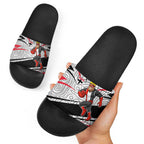 St Kilda Saints Australian Football Slide Sandals Superhero Mascot Art With Indigenous Pattern Art
