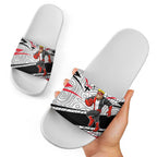 St Kilda Saints Australian Football Slide Sandals Superhero Mascot Art With Indigenous Pattern Art